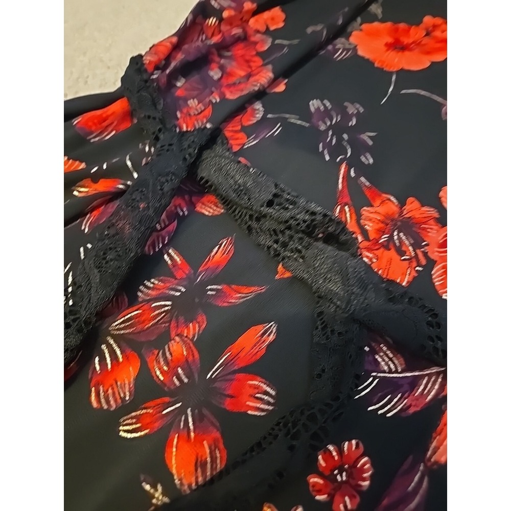 NWT Perceptions Short Sleeve Floral Midi Fit Flare Lace  Dress Sz L Black Red - Picture 6 of 13